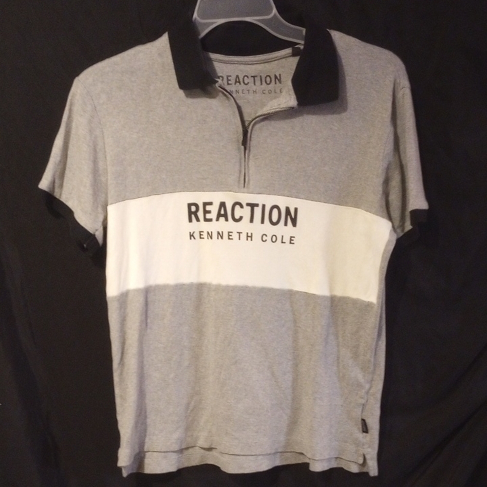 Kenneth Cole Reaction Gray and White Polo Shirt with Color-Blocking